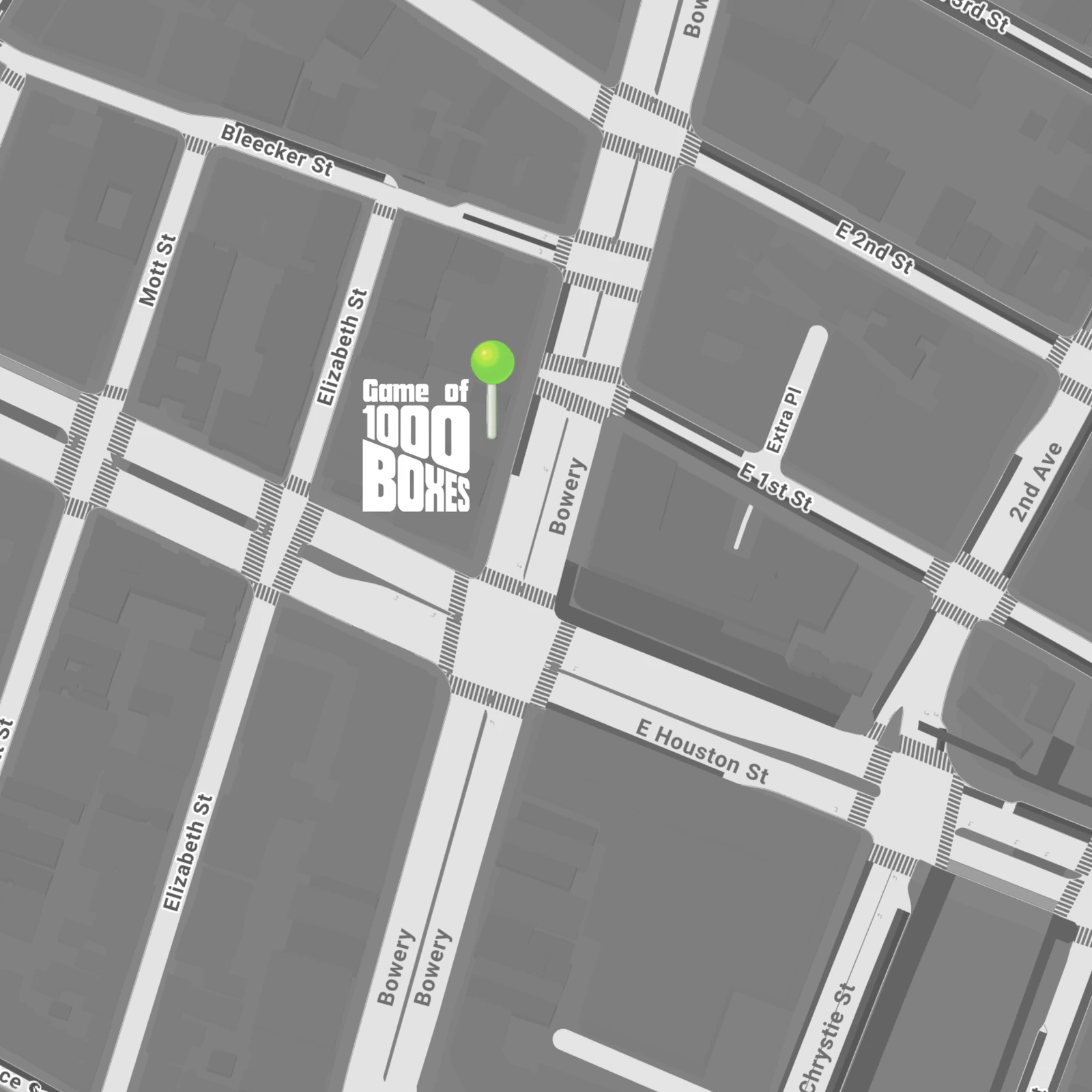 Map showing Game of 1000 Boxes at 302 Bowery, NYC